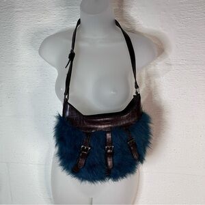 Blue faux fur purse